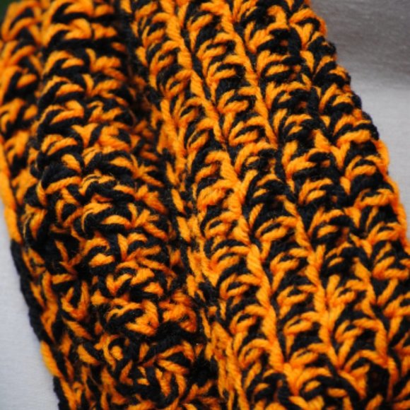 Crochet Black and Orange Extra Wide Cowl/New - Picture 3 of 4
